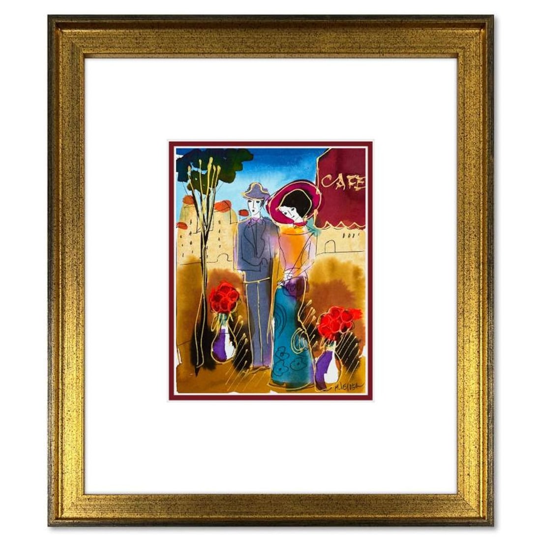 Moshe Leider, Framed Original Mixed Media Watercolor Painting, Hand Signed with Letter of: This is an original mixed media watercolor painting on paper by Moshe Leider. Hand signed by the artist, this piece comes custom framed and includes a Letter of Authenticity. Measures approximately 15