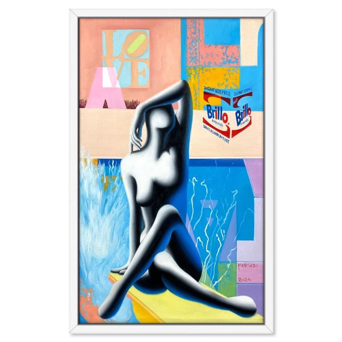 Mark Kostabi, "The Art of Bliss" Framed Original Oil Painting on Canvas, Hand Signed with a: The Art of Blissis an original oil painting on canvas by Mark Kostabi, hand signed by the artist. This piece comes custom framed. Includes Certificate of Authenticity. Measures approx. 35" x 23" (fram