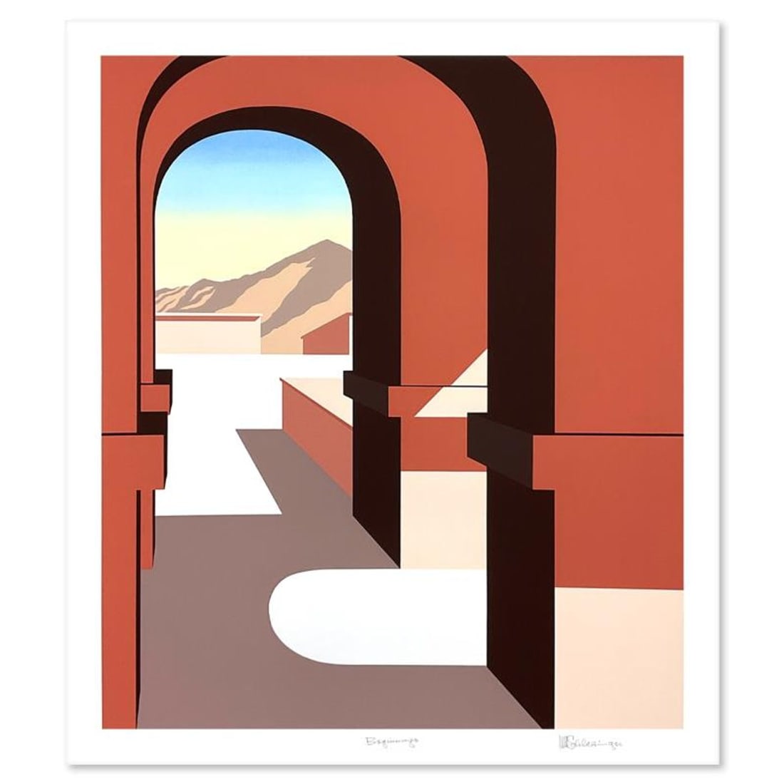William Schlesinger (1915-2011), "Beginnings" Limited Edition Serigraph, Numbered and Hand Signed: Beginnings is a limited edition serigraph on paper by William Schlesinger (1915-2011), numbered and hand signed by the artist. Includes Letter of Authenticity. Measures approx. 28.5" x 30" (border), 2