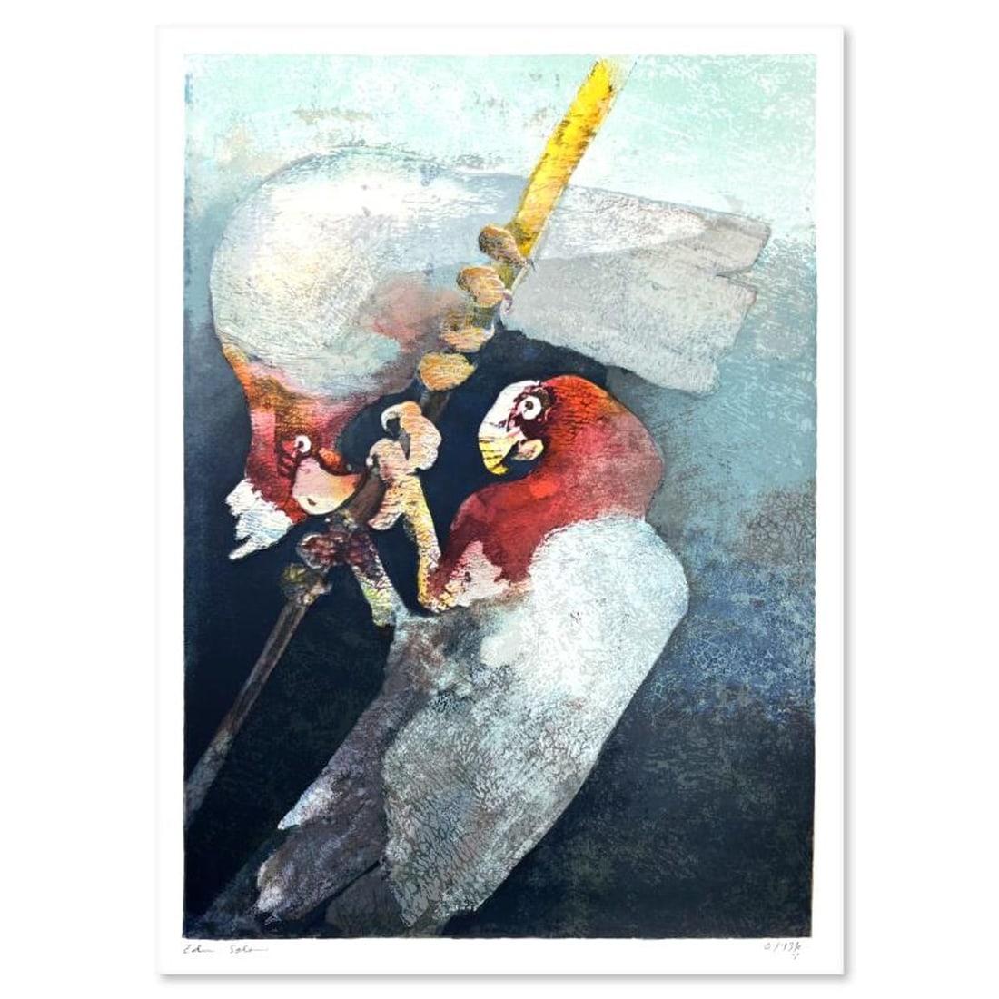 Edwin Salomon (1935-2014), "Parrots" Limited Edition Serigraph, Hand Signed and Numbered; Letter of: Parrots is a limited edition serigraph on paper by Edwin Salomon (1935-2014). The piece comes hand signed by the artist, numbered, and with a letter of authenticity. Measures approximately 26" x 19". 