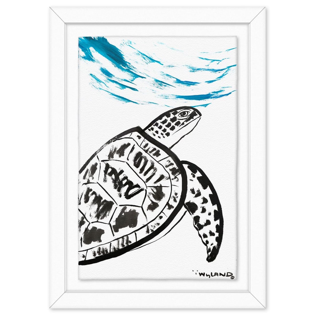 Wyland- Original Sumi Ink Painting "Turtle": Artist: Wyland. Medium: Original Sumi Ink Painting. Title: Turtle. Size: 40" x 26". Measures approx. 49" x 35" (framed). Signature: Hand signed by the artist. Certificate of Authenticity: Is included.