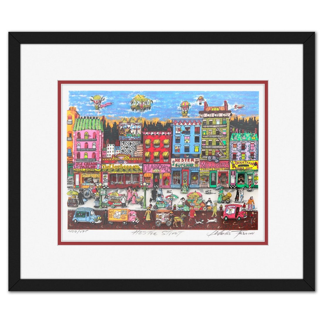 Charles Fazzino- 3D Construction Silkscreen Serigraph "Hester Street": Artist: Charles Fazzino. Medium: 3D Construction Silkscreen Serigraph. Title: Hester Street. Size: 10" x 13". Measures approx. 16" x 19" (framed). Signature: Hand signed and numbered. Certificate of A