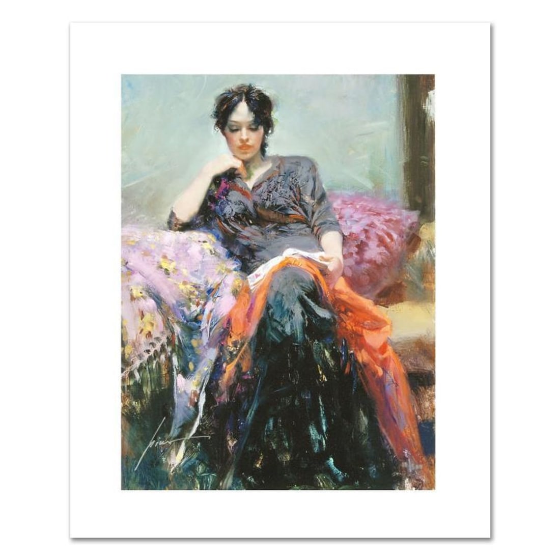 Pino (1939-2010), "Her Favorite Book" Limited Edition on Canvas, Numbered and Hand Signed with: Her Favorite Book is a limited edition giclee on canvas by Pino (1939-2010), numbered and hand signed by the artist. Includes Certificate of Authenticity. Measures approx. 12" x 16" (image). Reference