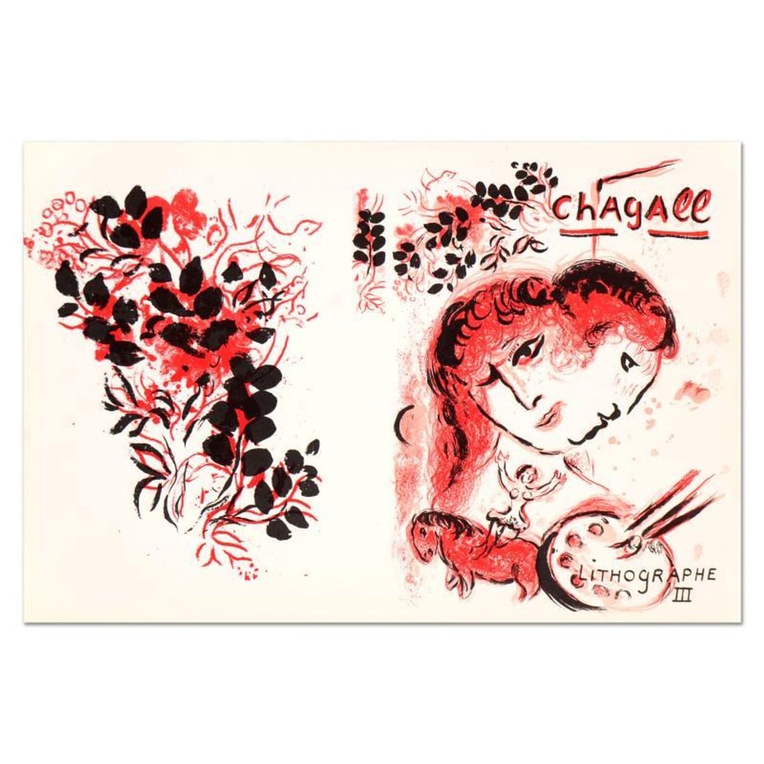 Marc Chagall (1887-1985), "Lithographe III" Original Lithograph, Plate Signed with Letter of: Lithographe III is an original lithograph on paper by Marc Chagall (1887-1985), bearing the plate signature of the artist. Includes Letter of Authenticity. Measures approx. 20.5" x 13.5" (image). Refe