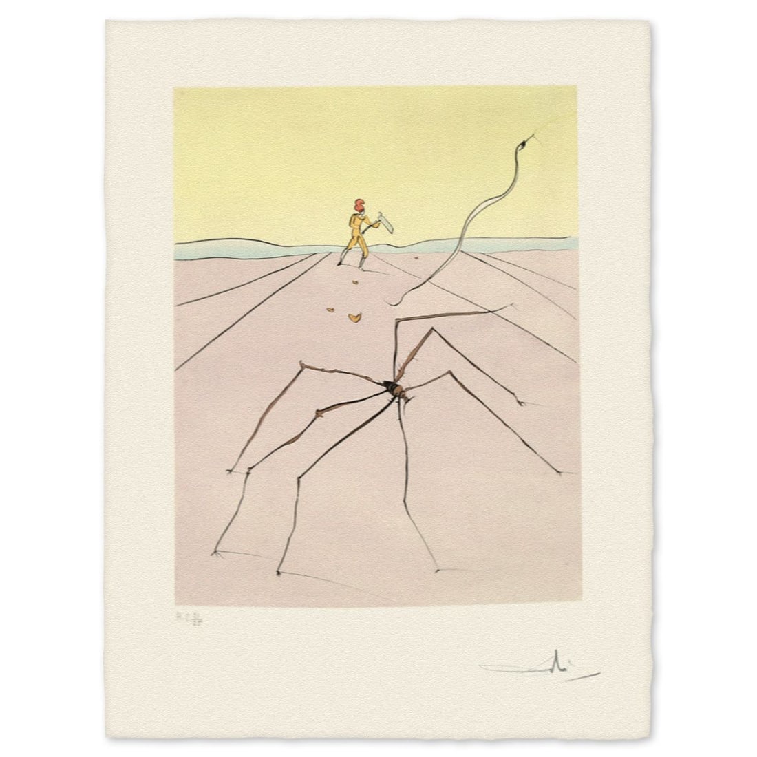 Salvador Dali- Etching "Kumo- The Weaver Spider": Artist: Salvador Dali. Medium: Etching. Title: Kumo- The Weaver Spider. Size: 26" x 20". Signature: Hand signed and numbered. Reference#: 74724.