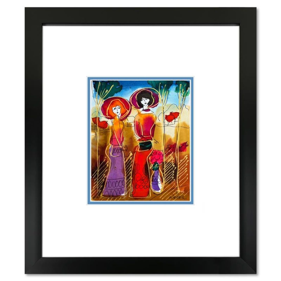 Moshe Leider, Framed Original Mixed Media Watercolor Painting, Hand Signed with Letter of: This is an original mixed media watercolor painting on paper by Moshe Leider. Hand signed by the artist, this piece comes custom framed and includes a Letter of Authenticity. Measures approximately 15