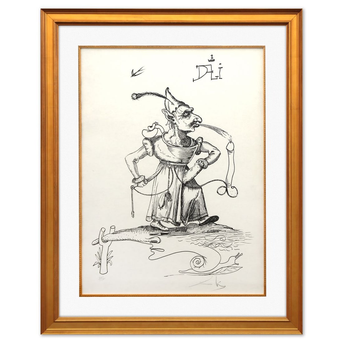 Salvador Dali- Original Lithograph from Gouache and Collage "Les Songes Drolatiques de Pantagruel": Artist: Salvador Dali. Medium: Original Lithograph from Gouache and Collage. Title: Les Songes Drolatiques de Pantagruel. Size: 28" x 21". Measures approx. 37" x 30" (framed). Signature: Hand signed
