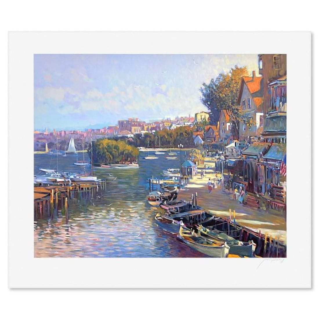 Ming Feng, "Bay Side Village" Limited Edition Printer's Proof Serigraph, Numbered and Hand Signed: Bay Side Village is a limited edition printer's proof serigraph on paper by Ming Feng, numbered and hand signed by the artist. Includes Letter of Authenticity. Measures approx. 25.5" x 29" (border), 2