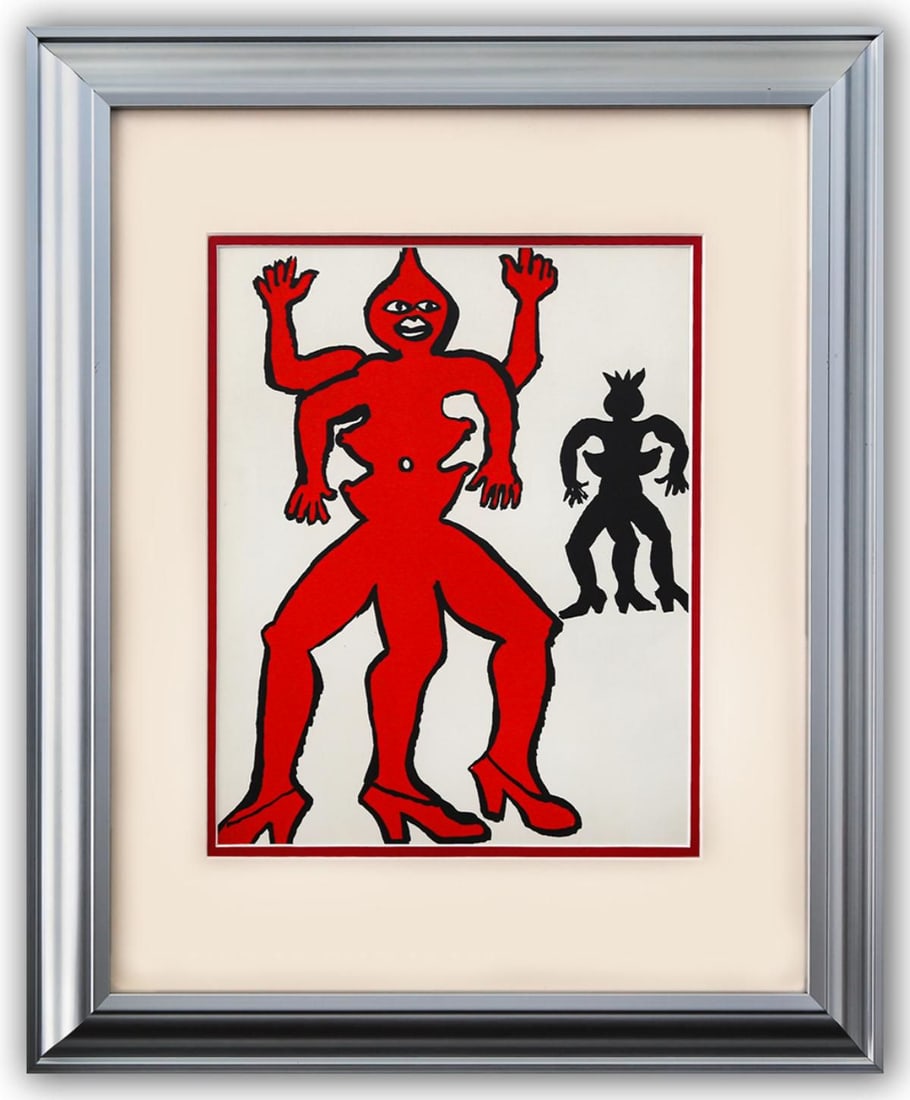 Alexander Calder- Lithograph "DLM212 - Une famille de la-bas II": Artist: Alexander Calder. Medium: Lithograph. Title: DLM212 - Une famille de la-bas II. Size: 15" x 11". Measures approx. 23" x 19" (framed). Certificate of Authenticity: Is included. Additional: Cust