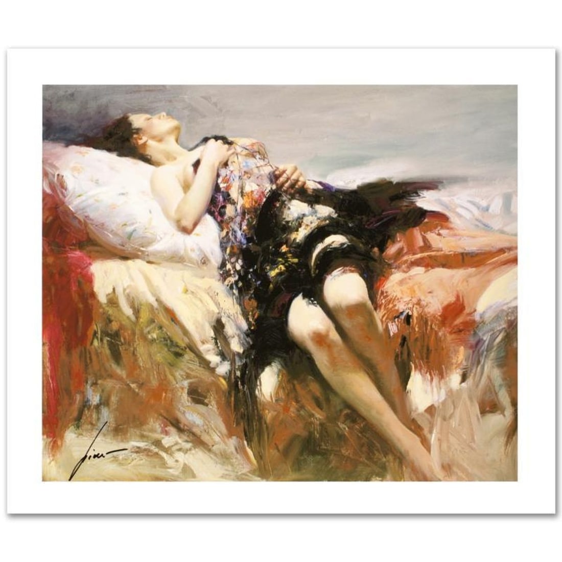 Pino (1939-2010), "Sensuality" Limited Edition on Canvas, Numbered and Hand Signed with Certificate: Sensuality is a limited edition giclee on canvas by Pino (1939-2010), numbered and hand signed by the artist. Includes Certificate of Authenticity. Measures approx. 12" x 10" (image). Reference#: 9306