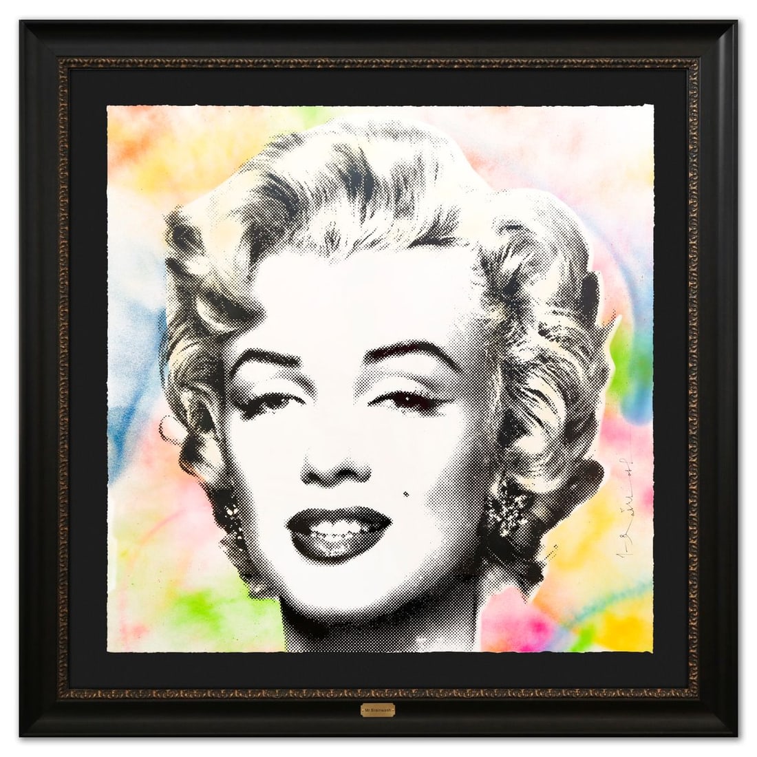 Mr. Brainwash- Original Mixed Media on Deckle Edge Paper "Marilyn Monroe": Artist: Mr. Brainwash. Medium: Original Mixed Media on Deckle Edge Paper. Title: Marilyn Monroe. Size: 40" x 40". Measures approx. 56" x 56" (framed). Signature: Hand Signed. Certificate of Authentici
