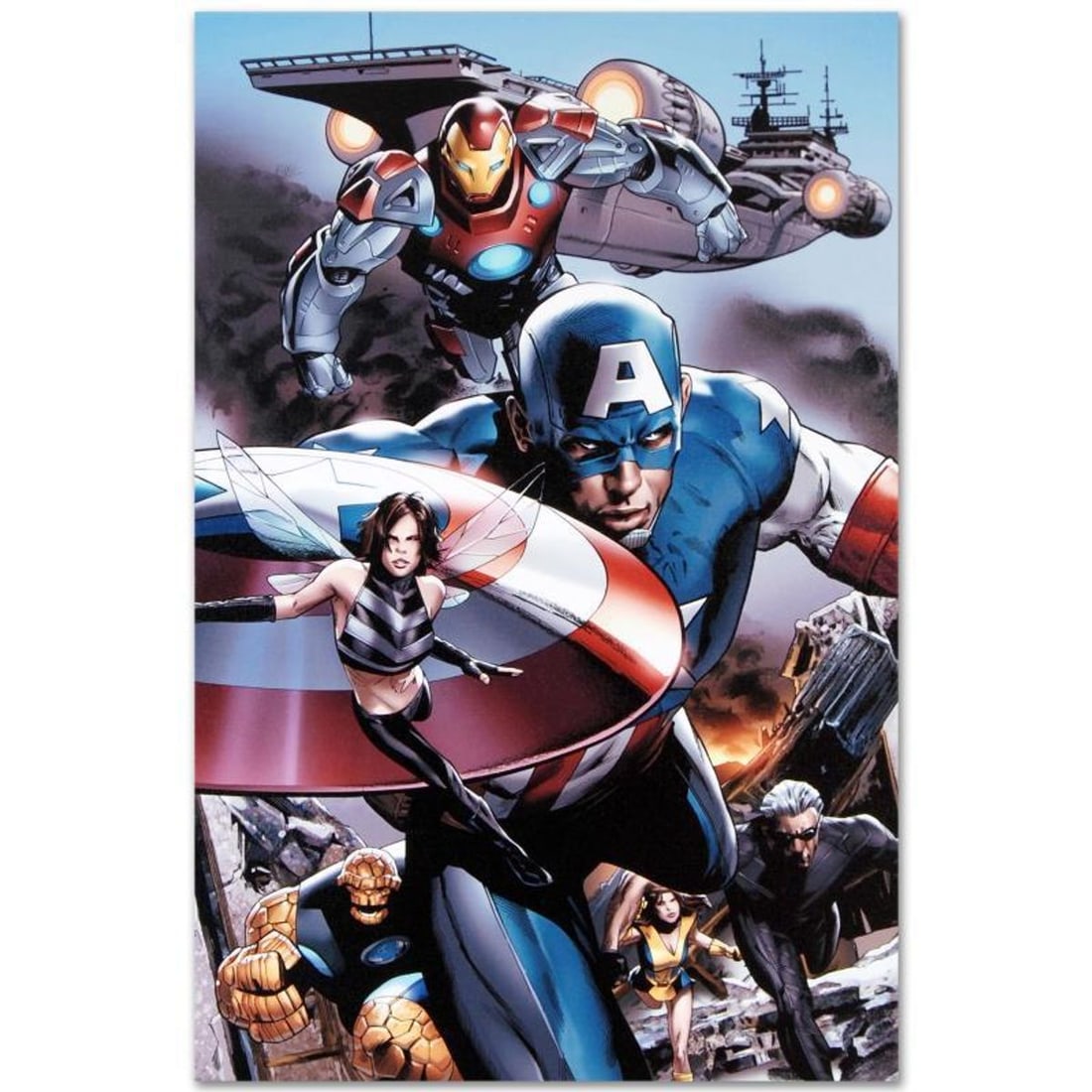 Marvel Comics "Ultimate Power #6" Numbered Limited Edition Giclee on Canvas by Greg Land with COA.: A piece of comic book history, this limited edition, from original art by Greg Land, depicts the classic characters Captain America, Thing, and Iron Man. Greg Land got his start as an illustrator for 