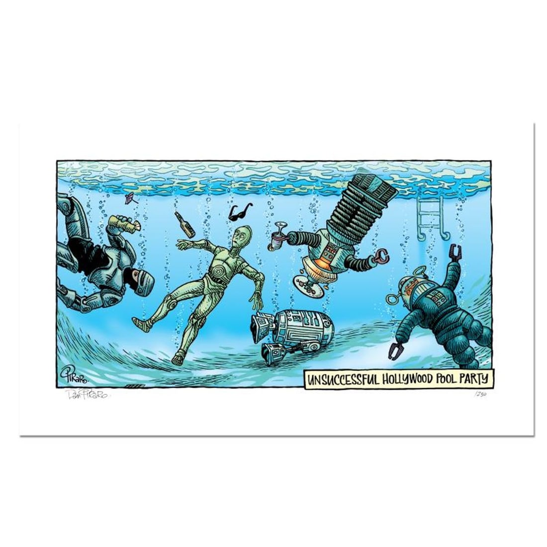 Bizarro, "Pool Party" Numbered Limited Edition Hand Signed by creator Dan Piraro; Letter of: Pool Party is a limited edition giclee on paper by Dan Piraro, creator of the critically acclaimed and award winning comic strip, Bizarro! This piece is numbered and hand signed by the artist and