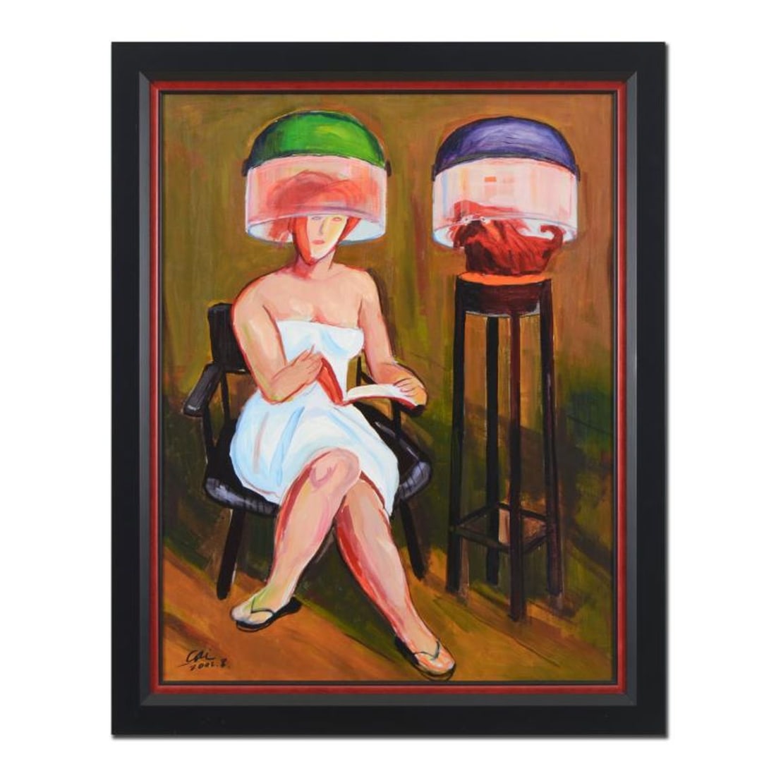 Cai, "Day Spa" Framed Original Acrylic Painting on Canvas, Hand Signed with Letter of Authenticity.: Day Spa is an original acrylic painting on canvas by Cai, hand signed by the artist. This piece comes framed. Includes Letter of Authenticity. Measures approx. 28.5" x 34.5" (frame), 23.5" x 29.5"