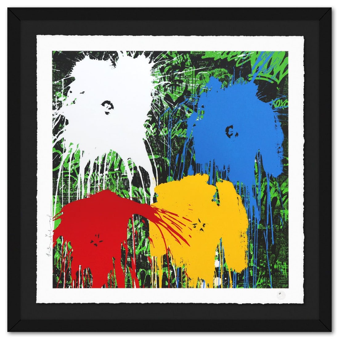 Mr Brainwash- Silkcreen on Paper "Flowarh$ - II (F), 2021": Artist: Mr Brainwash. Medium: Silkcreen on Paper. Title: Flowarh$ - II (F), 2021. Size: 24" x 24". Measures approx. 30" x 30" (framed). Signature: Hand signed and numbered. Certificate of