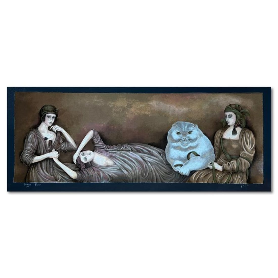Haya Ran, "The White Cat" Hand Signed, Numbered Limited Edition with Letter of Authenticity.: The White Cat is a limited edition on paper by Haya Ran. The piece comes hand signed by the artist, numbered, and with a letter of authenticity. Measures approximately 28" x 10". Reference#: 93292.