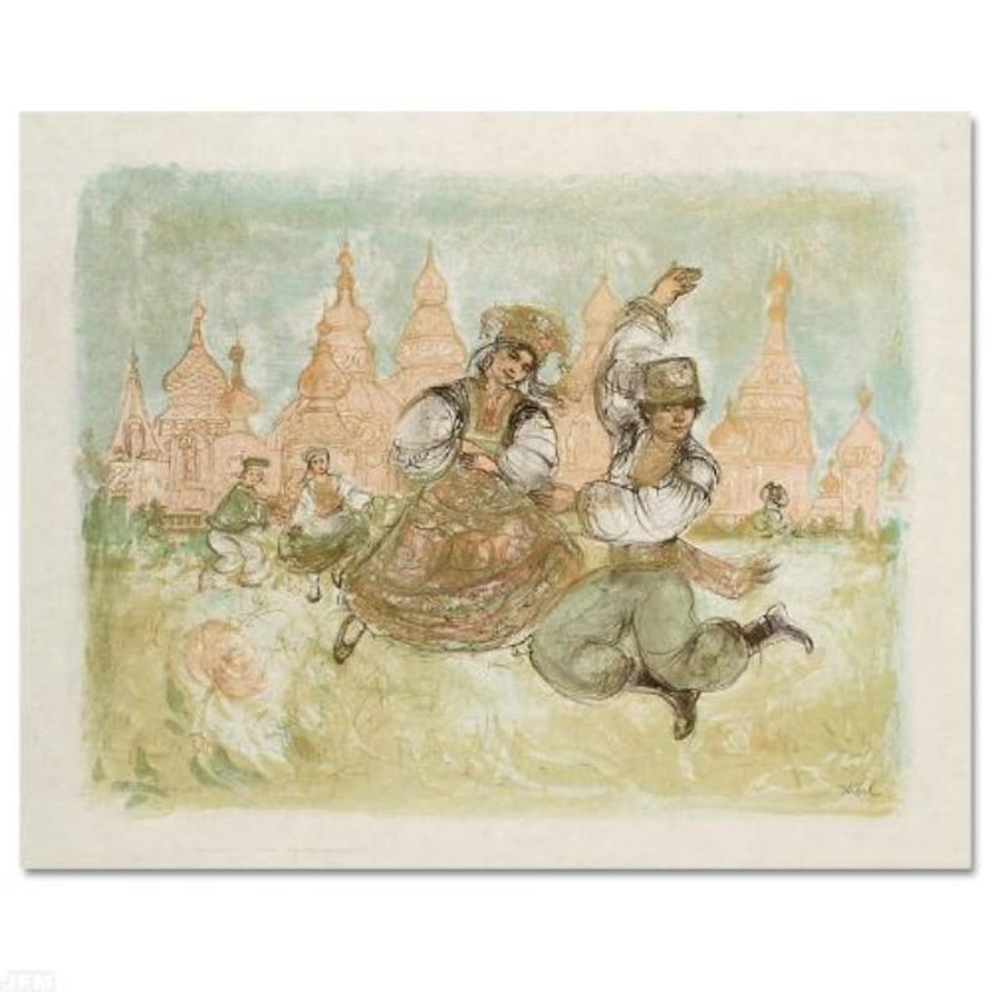 Russian Dancers Limited Edition Lithograph by Edna Hibel (1917-2014), Numbered and Hand Signed with: Russian Dancers is a limited edition lithograph on paper, numbered and hand signed by Edna Hibel (1917-2014). Includes Certificate of Authenticity! Measures approx. 26" x 20" (with border), 21" x 17" 