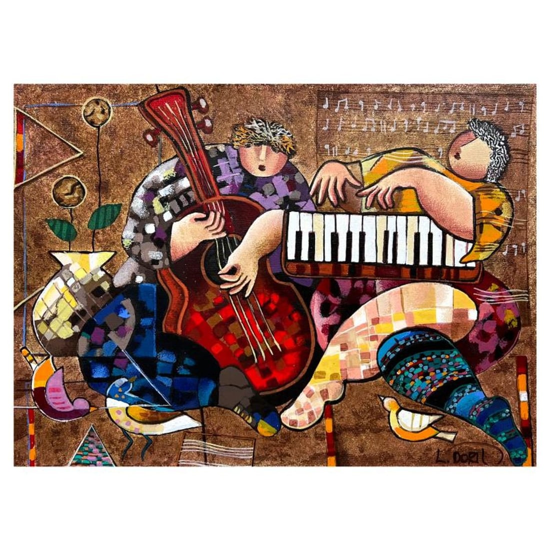Dorit Levi, "Folklore" Limited Edition Serigraph on Canvas, Hand Signed and Numbered with Letter of: Folklore is a limited edition serigraph on canvas by Dorit Levi. The piece comes hand signed by the artist, numbered, and with a letter of authenticity. Measures approximately 14" x 19". Reference#: 9