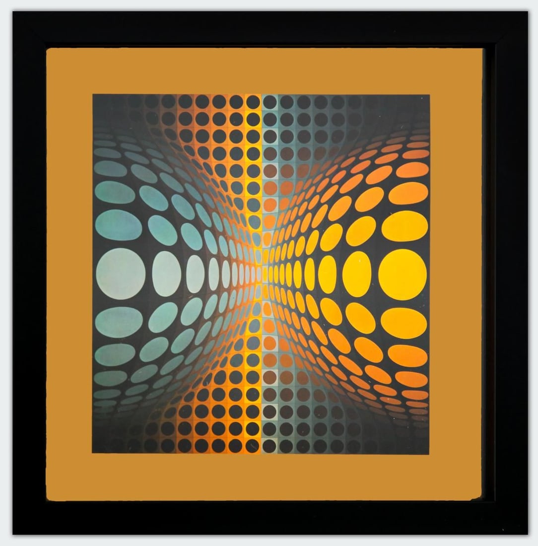 Victor Vasarely- Heliogravure Print "Untitled": Artist: Victor Vasarely. Medium: Heliogravure Print. Title: Untitled. Size: 10" x 10". Measures approx. 12" x 12" (framed). Additional: Custom Framed. Reference#: 21501.