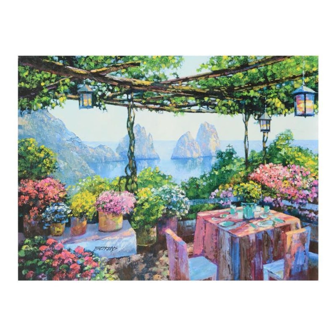 Howard Behrens (1933-2014), "Table For Two, Capri" Limited Edition on Canvas, Numbered and Signed: Table For Two, Capri is a limited edition giclee on canvas by Howard Behrens (1933-2014), numbered and bearing the authorized signature of the artist. This piece is from Behrens' Legacy Edition. Inclu