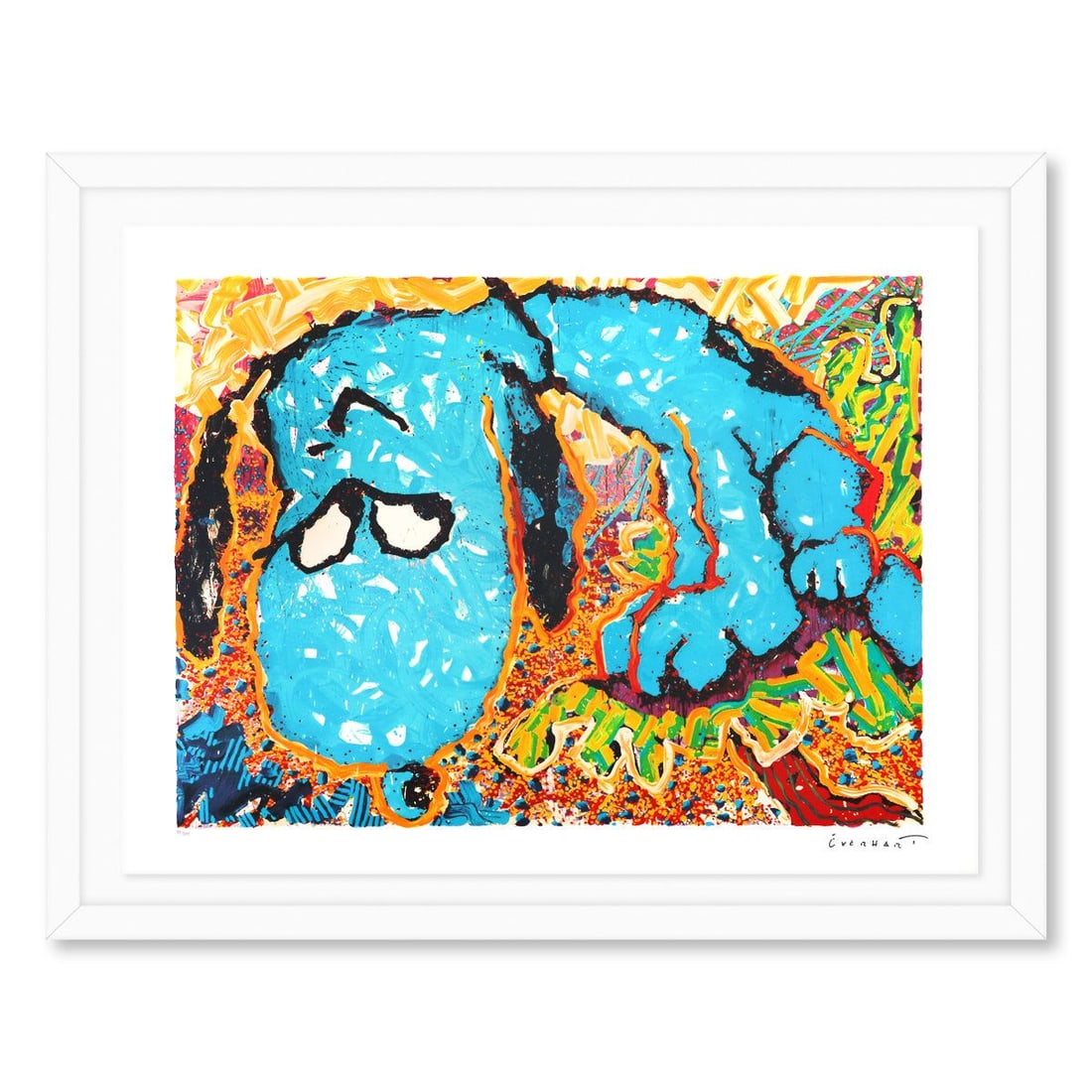 Tom Everhart- Hand Pulled Original Lithograph "Hollywood Hound Dog": Artist: Tom Everhart. Medium: Hand Pulled Original Lithograph. Title: Hollywood Hound Dog. Size: 30" x 40". Measures approx. 36" x 46" (framed). Signature: Hand signed and numbered. Certificate of Aut