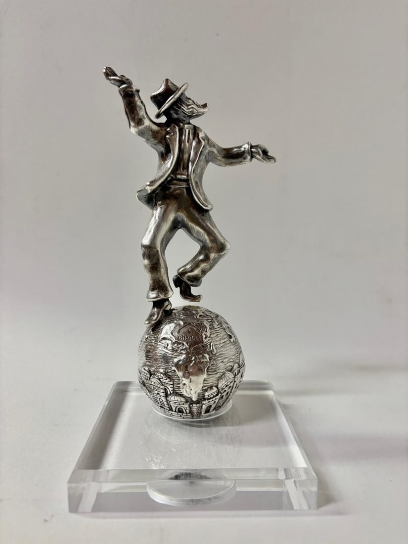 RAPHAEL ABECASSIS- 927 STERLING SILVER PLATED "Dancing Hassid": Artist: RAPHAEL ABECASSIS. Medium: 927 STERLING SILVER PLATED. Title: Dancing Hassid. Size: 9" x 4". Signature: Signed. Additional: Engraved Signature. Reference#: 73593.
