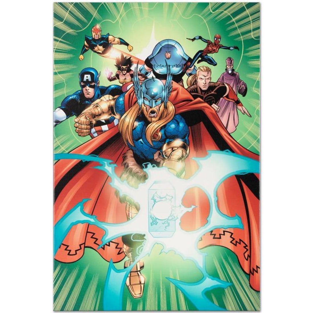 Marvel Comics "Last Hero Standing #5" Numbered Limited Edition Giclee on Canvas by Patrick Olliffe: A piece of comic book history, this limited edition, from original art by Patrick Olliffe, depicts classic characters including Thor and Captain America. Best known for his work on the Spider-Man and 