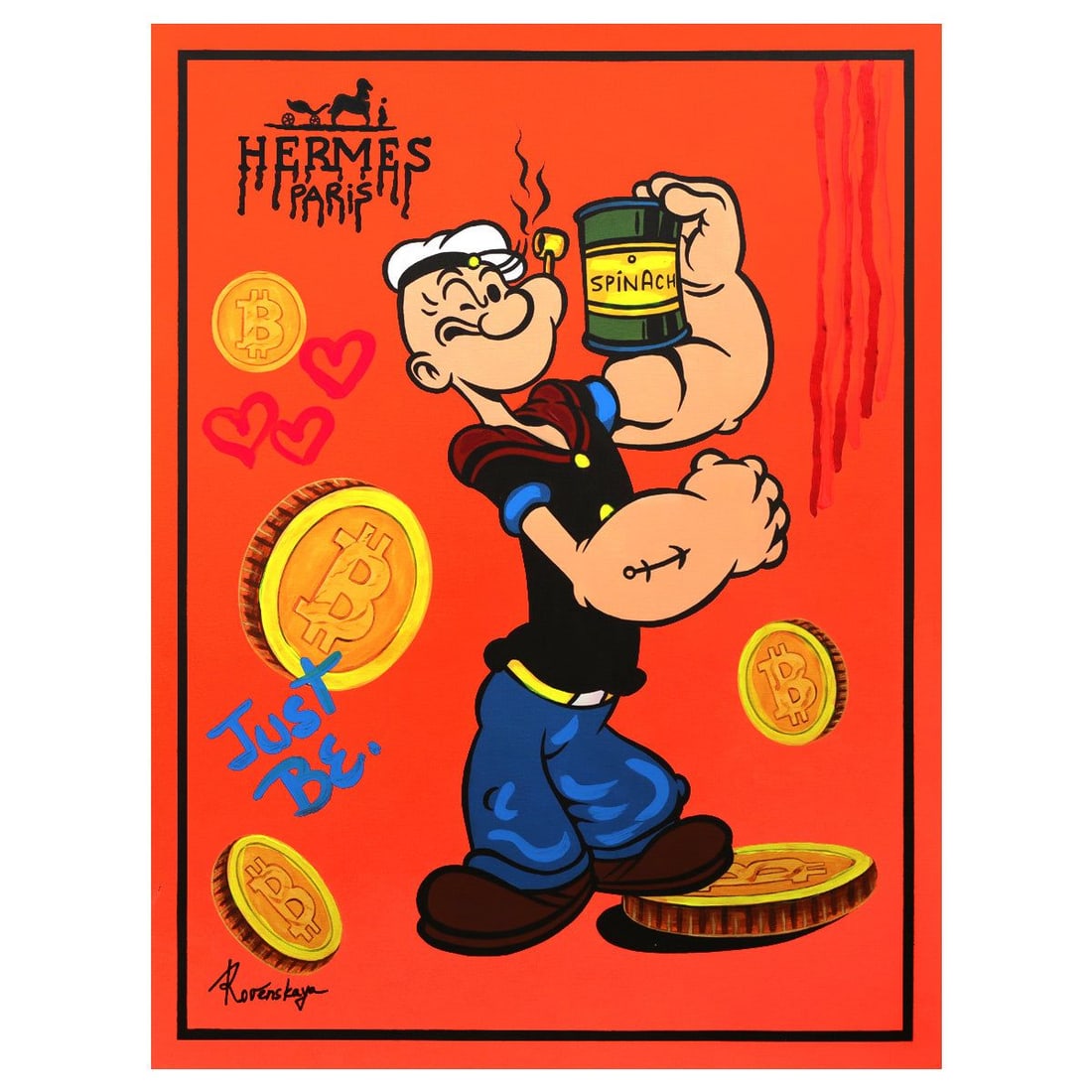 Nastya Rovenskaya- Mixed Media "Pumped Coin": Artist: Nastya Rovenskaya. Medium: Mixed Media. Title: Pumped Coin. Size: 40" x 30". Signature: Hand signed. Certificate of Authenticity: Is included. Reference#: 58231.