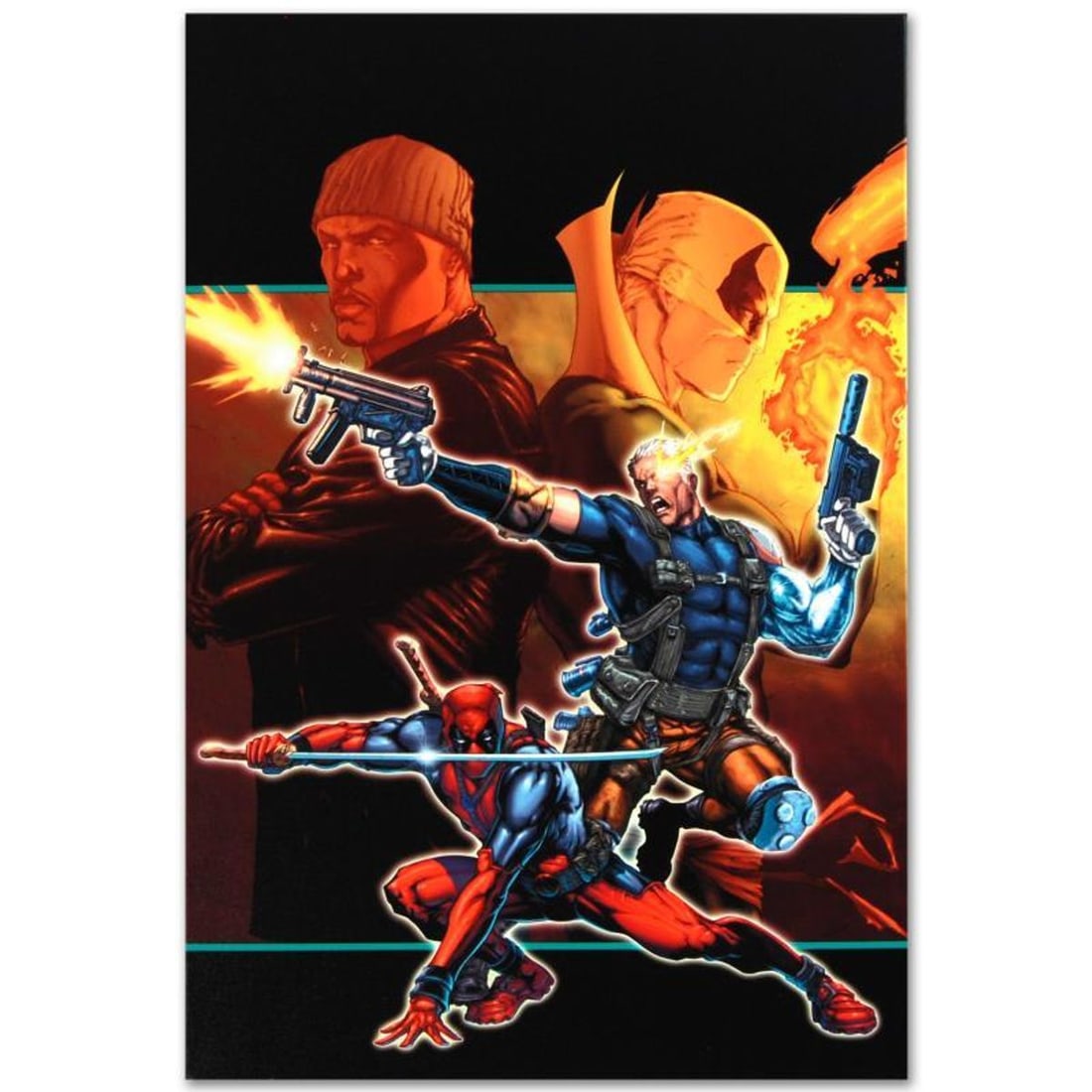 Marvel Comics "Cable & Deadpool #21" Numbered Limited Edition Giclee on Canvas by Patrick Zircher: A piece of comic book history, this limited edition, from original art by Patrick Zircher, depicts Deadpool, Cable, Iron Fist, and Luke Cage. Zircher's early career as an illustrator in the genre bega