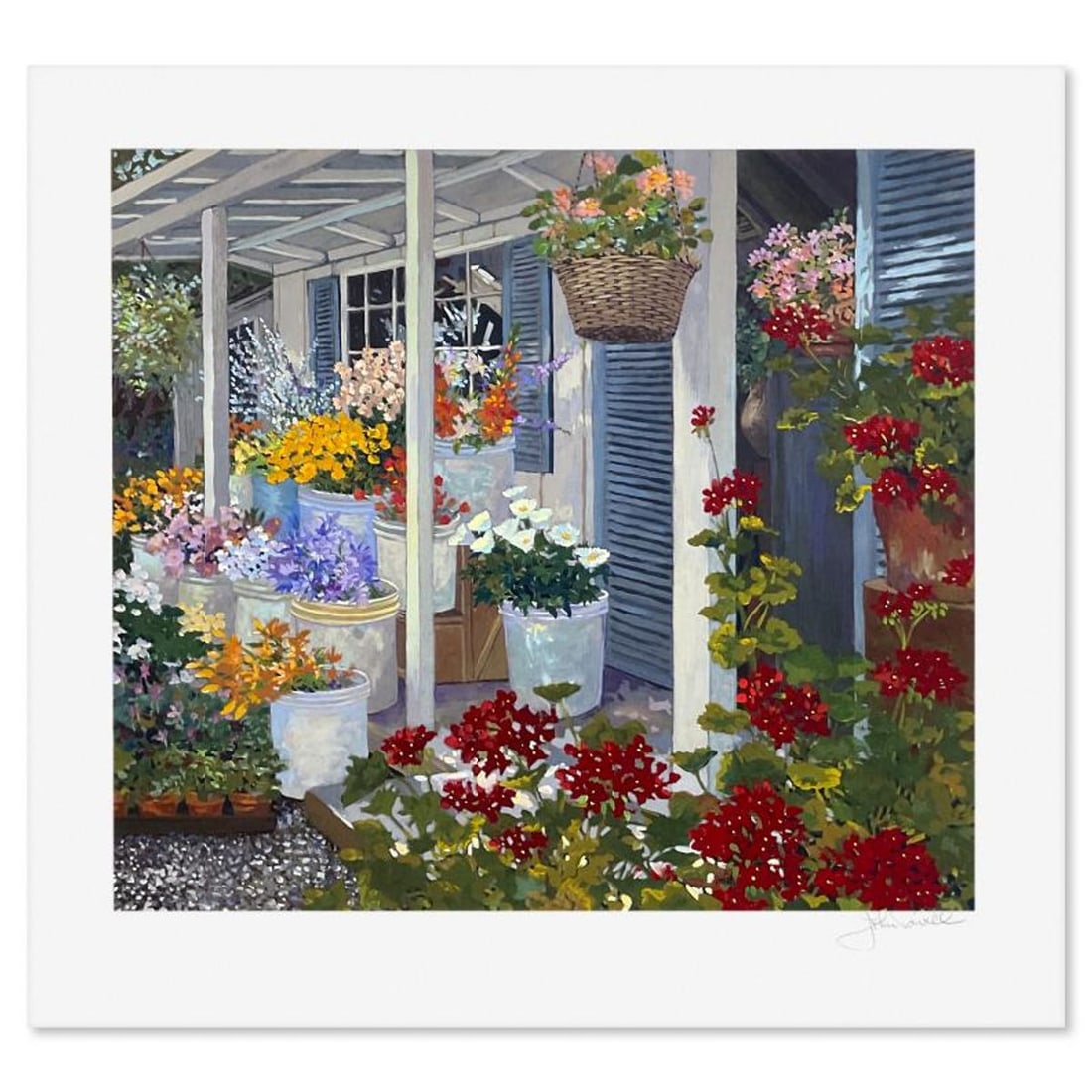 John Powell, "Country Flowers" Limited Edition Printer's Proof Serigraph, Numbered and Hand Signed: Country Flowers is a limited edition printer's proof serigraph on paper by John Powell, numbered and hand signed by the artist. Includes Letter of Authenticity. Measures approx. 23" x 24" (border), 18