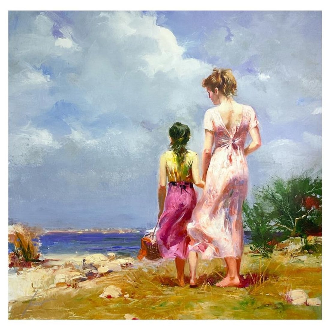 Pino (1939-2010), "Hand in Hand" Limited Edition on Canvas, Numbered and Hand Signed with: Hand in Hand is a limited edition giclee on canvas by Pino (1939-2010), numbered and hand signed by the artist. Includes Certificate of Authenticity. Measures approx. 28" x 28" (image). Reference#: 93