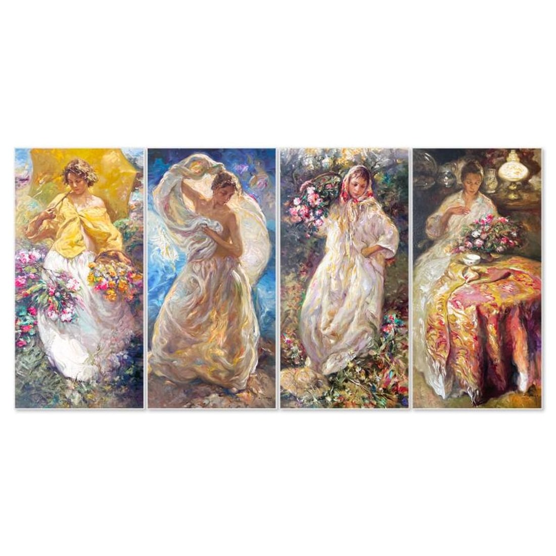 Royo, "Four Seasons (Suite)" Limited Edition Printer's Proof on Clay-Board, Numbered and Hand Signed: Four Seasons (Suite) is a 4-piece limited edition printer's proof suite on clay-board by Royo. This item consists of the titles, "Spring", "Summer", "Fall" and "Winter". Each piece his hand signed by 