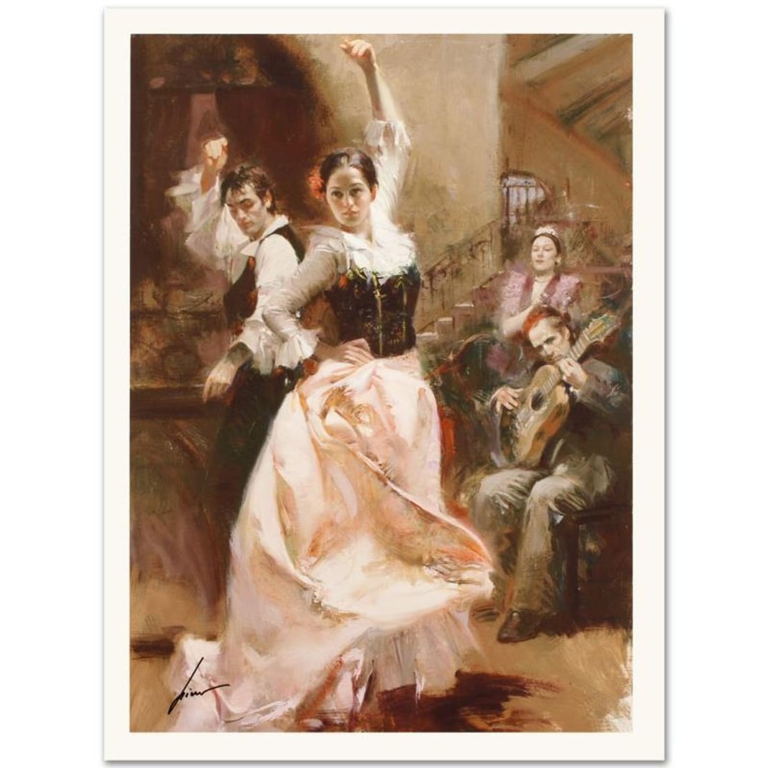 Pino (1939-2010), "Dancing In Barcelona" Hand Signed Limited Edition on Canvas with Certificate of: Dancing In Barcelona is a limited edition giclee on canvas by Pino (1939-2010), numbered and hand signed by the artist. Includes Certificate of Authenticity. Measures approximately 20" x 14". Referenc