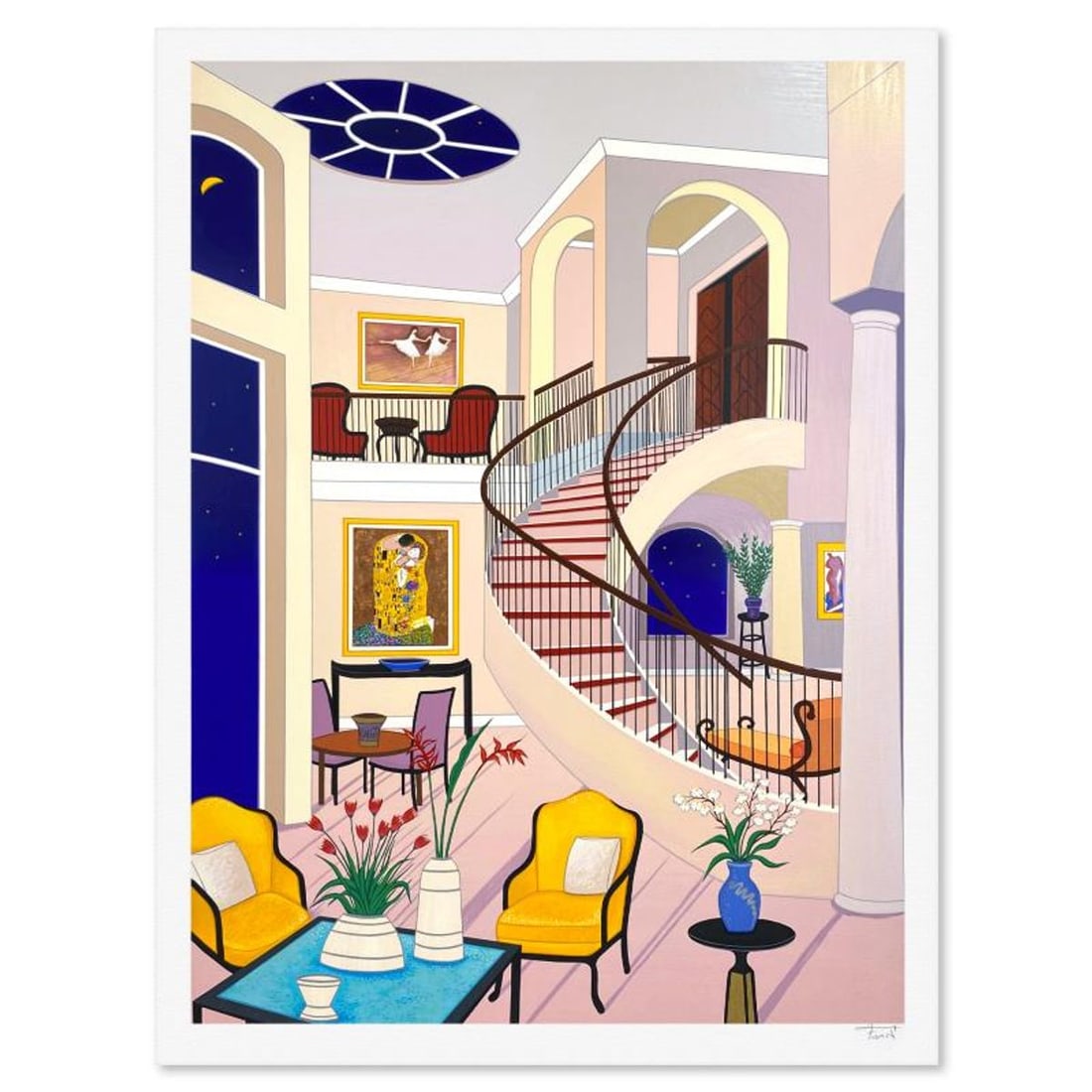 Fanch Ledan, "Interior with Klimt" Limited Edition Serigraph, AP Numbered and Hand Signed with: Interior with Klimt is a limited edition serigraph on paper by Fanch, AP numbered and hand signed by the artist. Includes Letter of Authenticity. Measures approx. 34" x 40" (border), 33" x 24" (image)