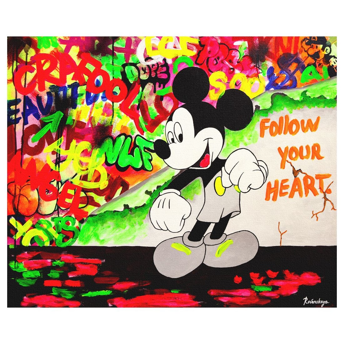 Nastya Rovenskaya- Mixed Media on Canvas "Dancing in the City": Artist: Nastya Rovenskaya. Medium: Mixed Media on Canvas. Title: Dancing in the City. Size: 20" x 24". Signature: Hand signed. Certificate of Authenticity: Is included. Reference#: 26283.