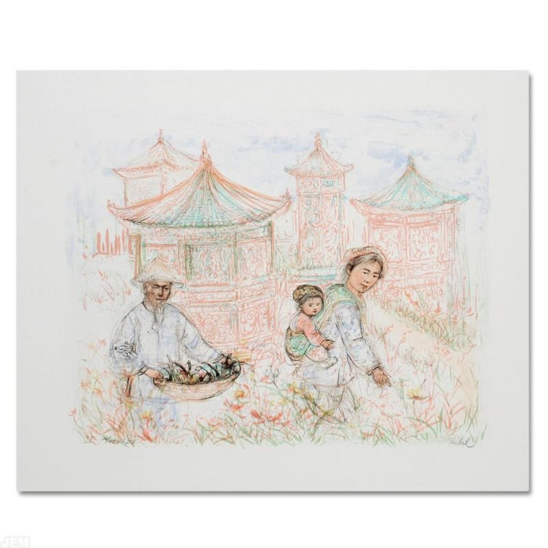 Then and Now Limited Edition Lithograph by Edna Hibel (1917-2014), Numbered and Hand Signed with: Then and Now is a limited edition lithograph on paper, numbered and hand signed by Edna Hibel (1917-2014). Includes Certificate of Authenticity! Measures approx. 16" x 20" (with border), 20" x 16" (im