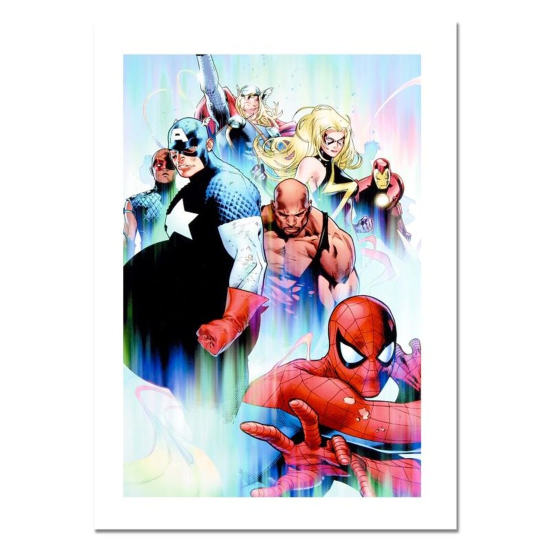 Marvel Comics, "Siege #4" Numbered Limited Edition Canvas by Olivier Coipel with Certificate of: A piece of comic book history, this limited edition print, drawn by Olivier Coipel, depicts the main characters from the Siege series. Named one of Marvel Comics's "Young Guns," Olivier Coipel is well
