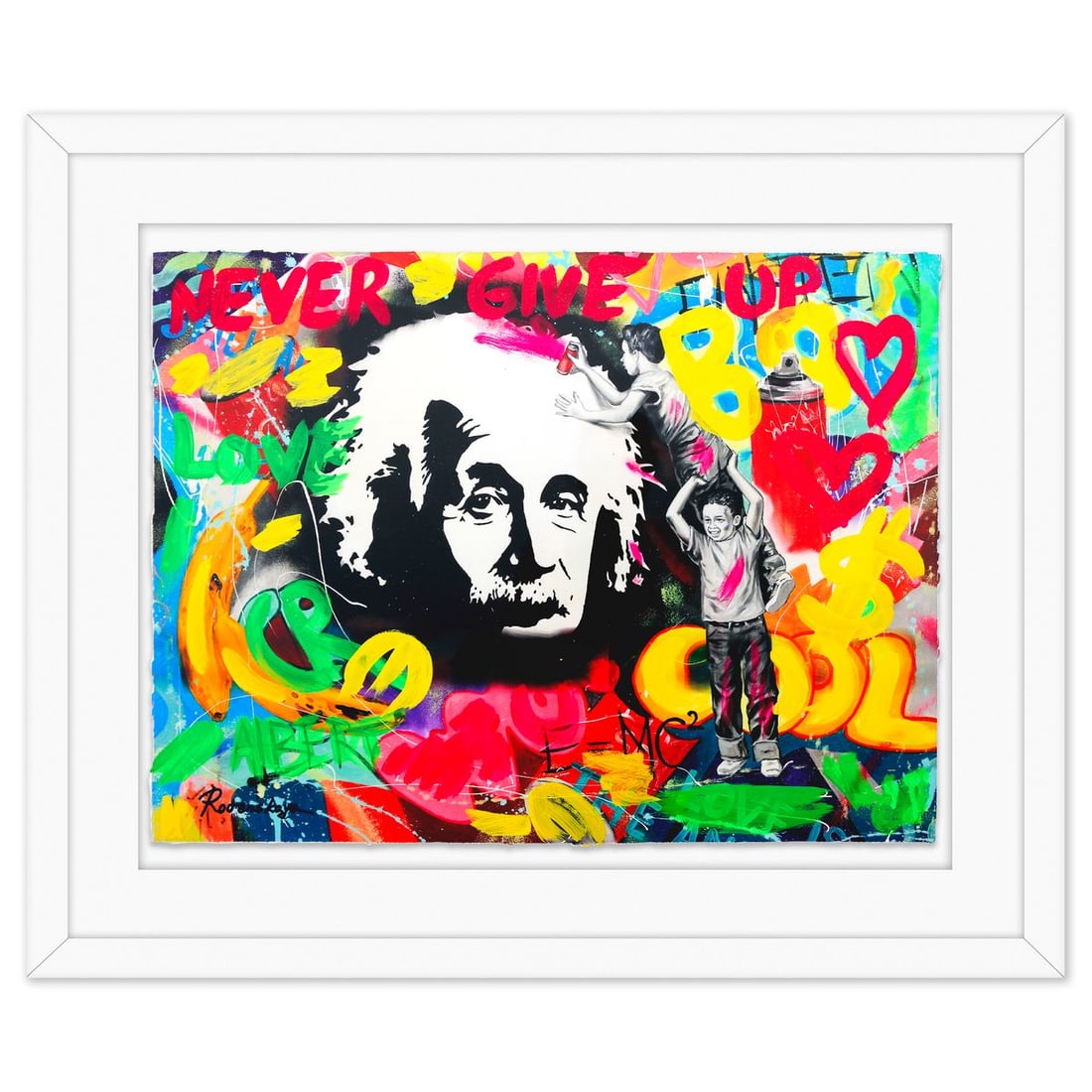 Nastya Rovenskaya- Original Mixed Media on Deckle Edge Paper "The Genius": Artist: Nastya Rovenskaya. Medium: Original Mixed Media on Deckle Edge Paper. Title: The Genius. Size: 24" x 30". Measures approx. 34" x 40" (framed). Signature: Hand Signed. Certificate of Authentici