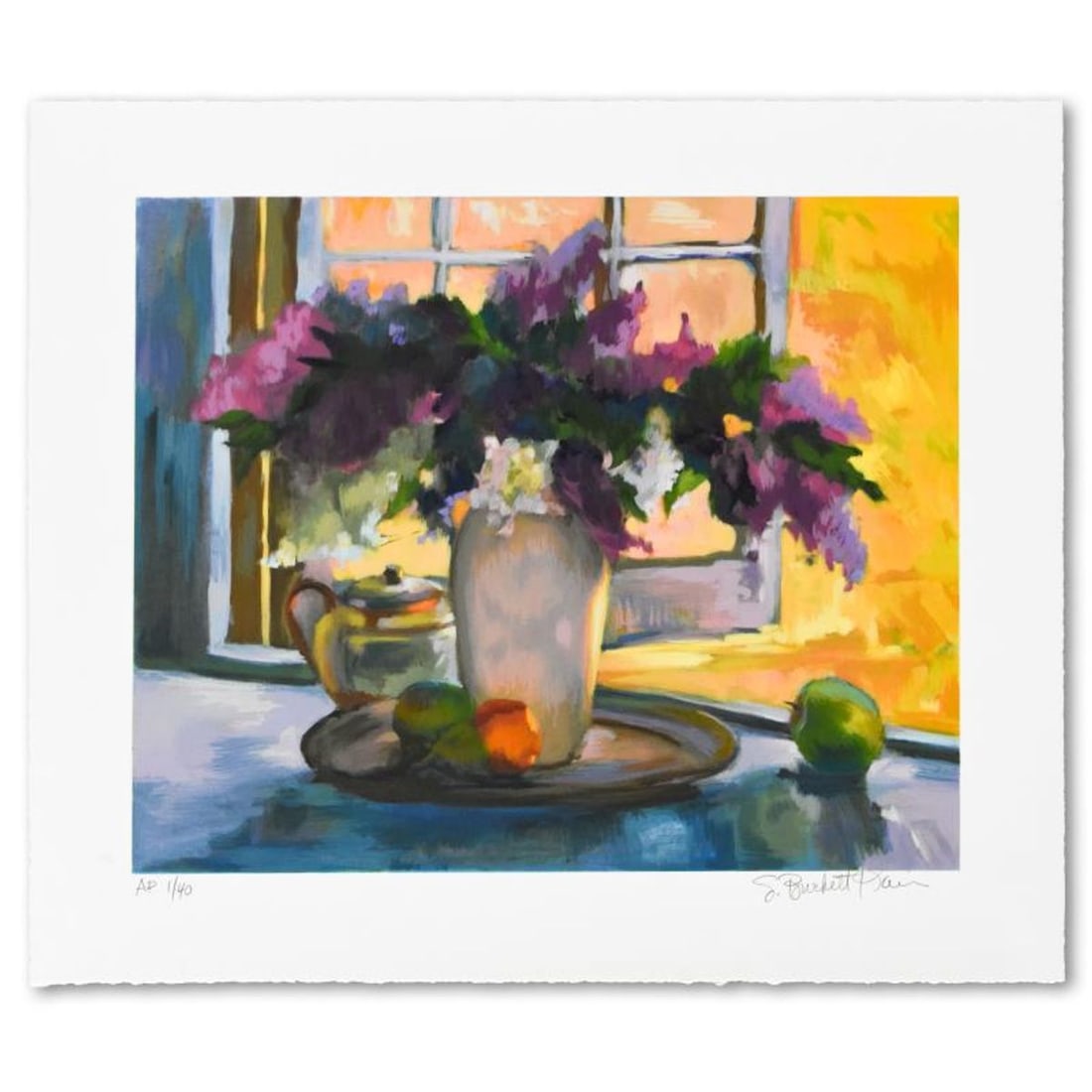 S. Burkett Kaiser, "Breezy Lilacs" Limited Edition, Numbered and Hand Signed with Letter of: Breezy Lilacs is a limited edition giclee on paper by S. Burkett Kaiser, numbered and hand signed by the artist. Includes Letter of Authenticity. Measures approx. 20" x 17" (border), 16" x 13" (image)
