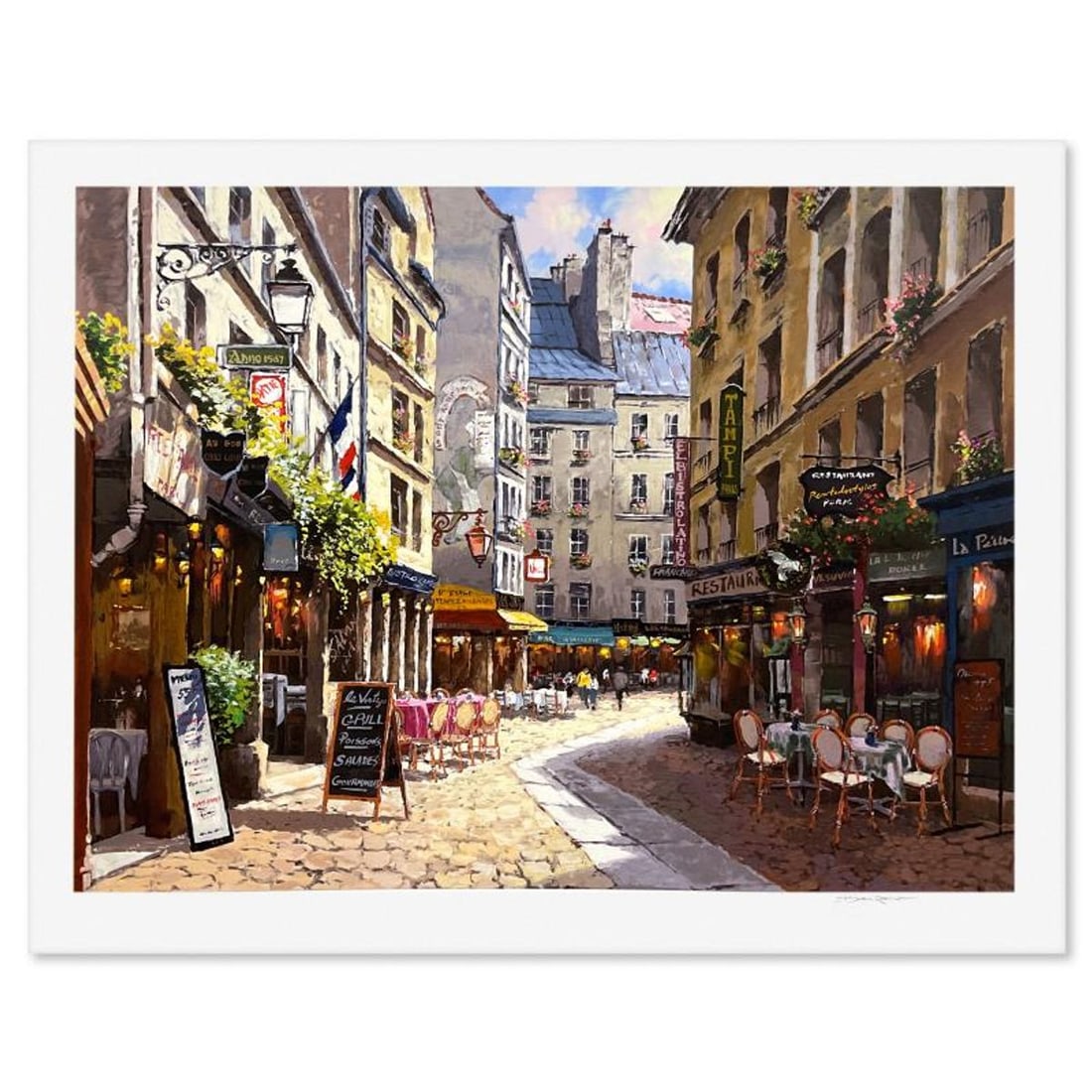 Sam Park, "Parisian Cafe" Limited Edition Printer's Proof Serigraph, Numbered and Hand Signed with: Parisian Cafe is a limited edition printer's proof serigraph on paper by Sam Park, numbered and and hand signed by the artist. Includes Letter of Authenticity. Measures approx. 34.5" x 44" (border), 3