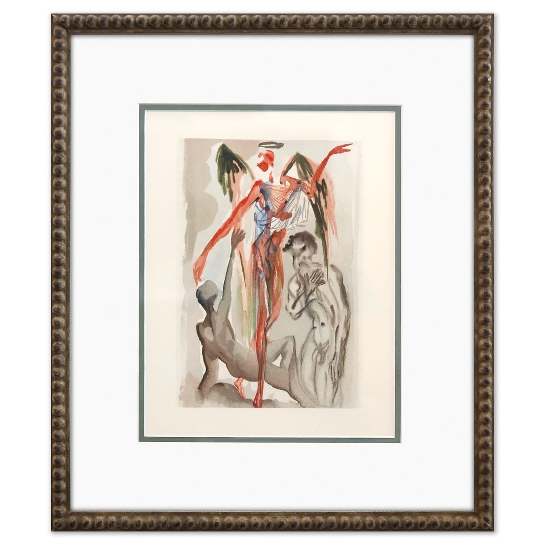 Salvador Dali- Original Color Woodcut on B.F.K. Rives Paper "Purgatory 32": Artist: Salvador Dali. Medium: Original Color Woodcut on B.F.K. Rives Paper. Title: Purgatory 32. Size: 13" x 10". Measures approx. 19" x 16" (framed). Certificate of Authenticity: Is included. Additi