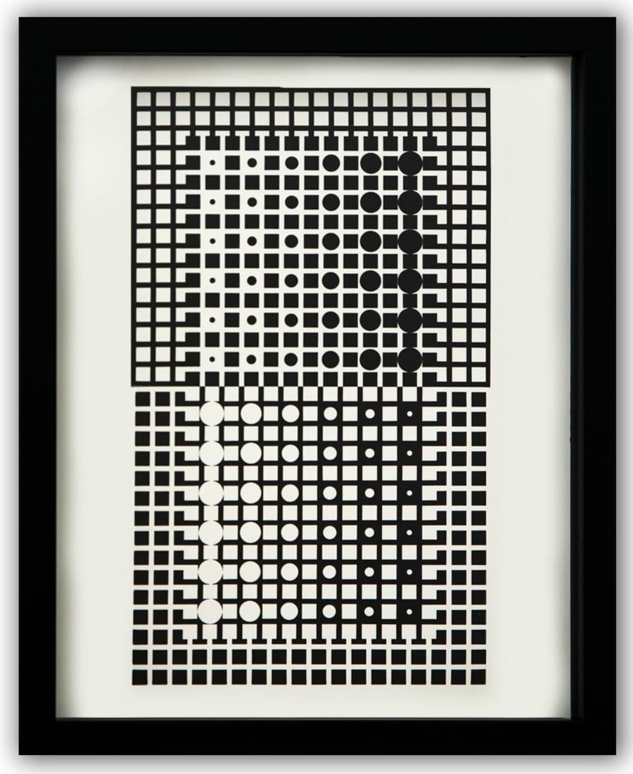 Victor Vasarely- Heliogravure Print "Untitled": Artist: Victor Vasarely. Medium: Heliogravure Print. Title: Untitled. Size: 13" x 10". Measures approx. 15" x 12" (framed). Additional: Custom Framed. Reference#: 21512.