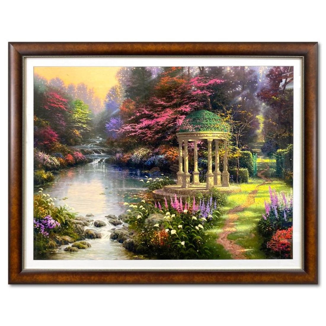 Thomas Kinkade (1958-2012), "Garden of Prayer" Framed Limited Edition Lithograph, Numbered and: Garden of Prayer is an limited edition offset lithograph on paper by Thomas Kinkade (1958-2012), numbered and bearing Kinkade's authorized signature. This piece comes framed. Letter of Authenticity. M