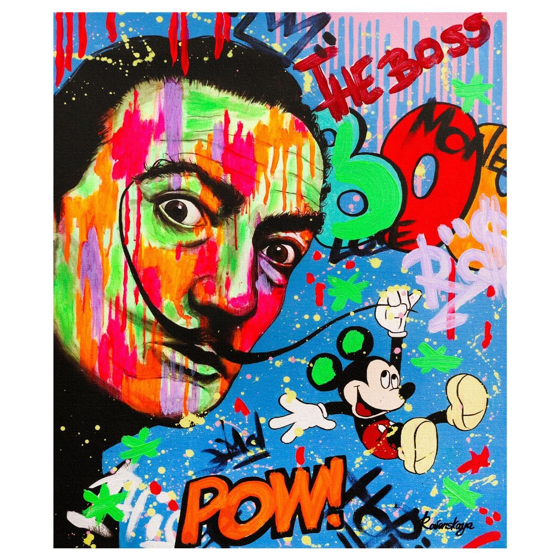 Nastya Rovenskaya- Original Mixed Media on Canvas "Playing His Mustache": Artist: Nastya Rovenskaya. Medium: Original Mixed Media on Canvas. Title: Playing His Mustache. Size: 24" x 20". Signature: Hand signed. Certificate of Authenticity: Is included. Reference#: 70956.