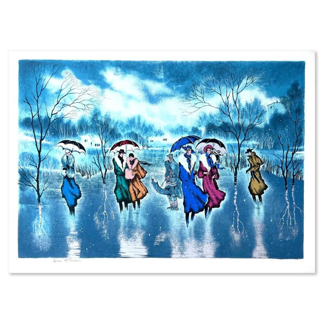 Zina Roitman, "Rainy Day" Limited Edition Serigraph, Hand Signed and Numbered, Letter of: Rainy Day is a limited edition serigraph on paper by Zina Roitman. The piece comes hand signed by the artist, numbered, and with a letter of authenticity. Measures approximately 18.5" x 26.5". Referen