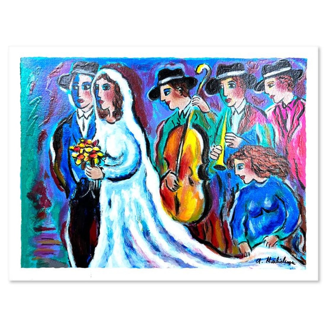 Alex Meilichson, "Wedding Vows" Hand Signed, Numbered Limited Edition Serigraph with Letter of: Wedding Vows is a limited edition serigraph on paper by Alex Meilichson. The piece comes hand signed by the artist, numbered, and with a letter of authenticity. Measures approximately 9" x 12". Refere