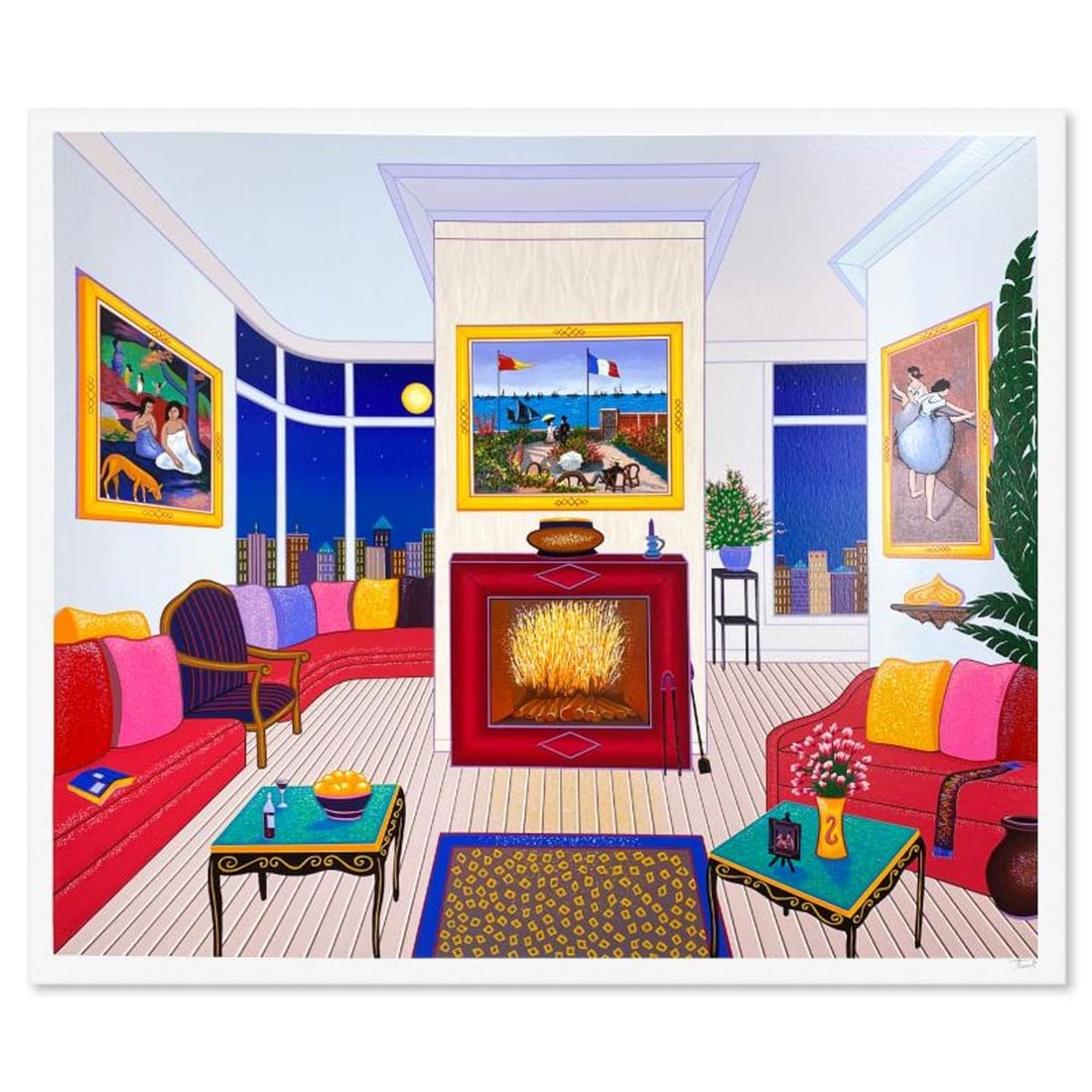 Fanch Ledan, "Interior with Three Masterpieces" Limited Edition Serigraph (30" x 36"), AP Numbered: Interior with Three Masterpieces is a limited edition serigraph on paper by Fanch, AP numbered and hand signed by the artist. Includes Letter of Authenticity. Measures approx. 32.5" x 38.5" (border), 