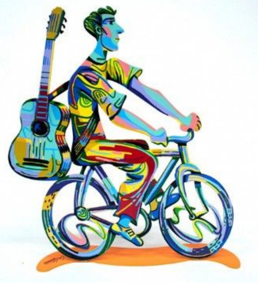 David Gerstein- Free Standing Sculpture "Troubador Rider": Artist: David Gerstein. Medium: Free Standing Sculpture. Title: Troubador Rider. Size: 14" x 13". Signature: Signed by the artist. Certificate of Authenticity: Is included. Additional: This piece is