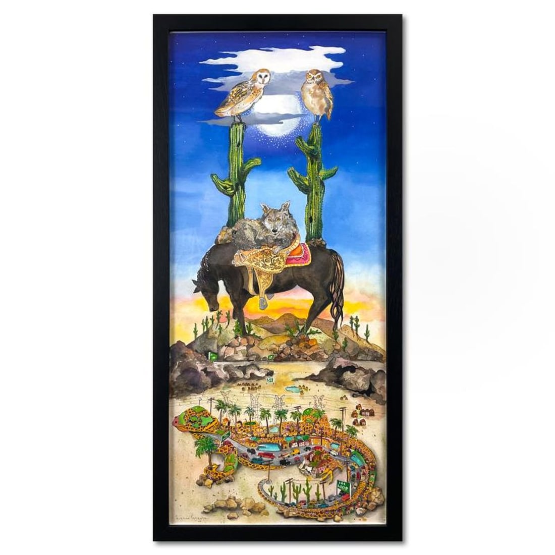 Linnea Pergola, "Scottsdale" Framed Original Watercolor Painting, Hand Signed with Letter of: Scottsdale is an original watercolor painting on paper by Linnea Pergola, hand signed by the artist. This piece comes framed. Includes Letter of Authenticity. Measures approx. 34" x 16" (frame),