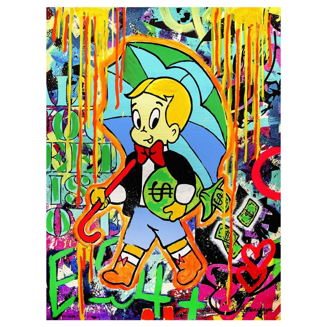 Nastya Rovenskaya- Original Mixed Media on Canvas "Wealth Under Shelter": Artist: Nastya Rovenskaya. Medium: Original Mixed Media on Canvas. Title: Wealth Under Shelter. Size: 40" x 30". Signature: Hand Signed by the artist. Certificate of Authenticity: From the publisher. 